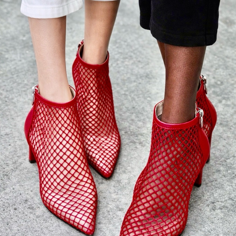 Red Mesh Ankle Boots